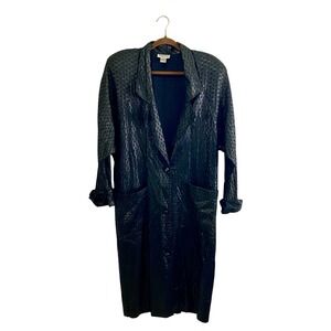 VTG Tamotsu NY Textured Woven Square Longline Duster Jacket Avant Garde Black
